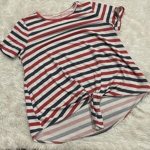 Super soft striped BomBom tie front top XL